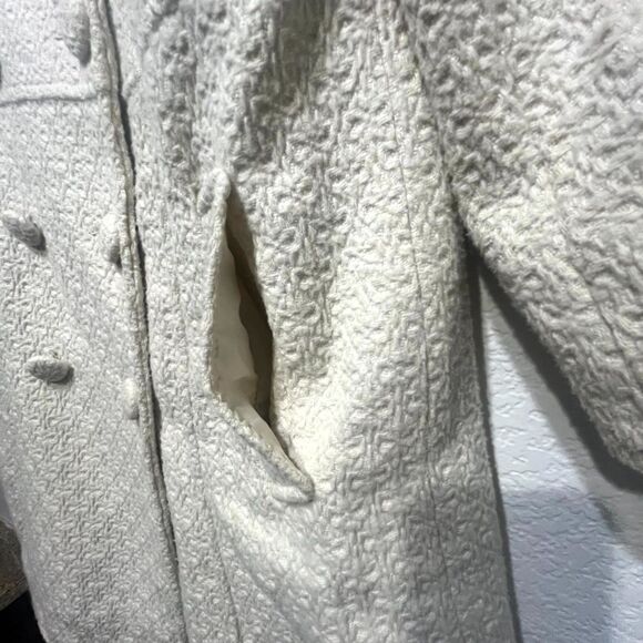 Vintage Pou Dou Dou Trench Coat Womens Large Beige Textured Printed Bow Shoulder - Picture 6 of 12